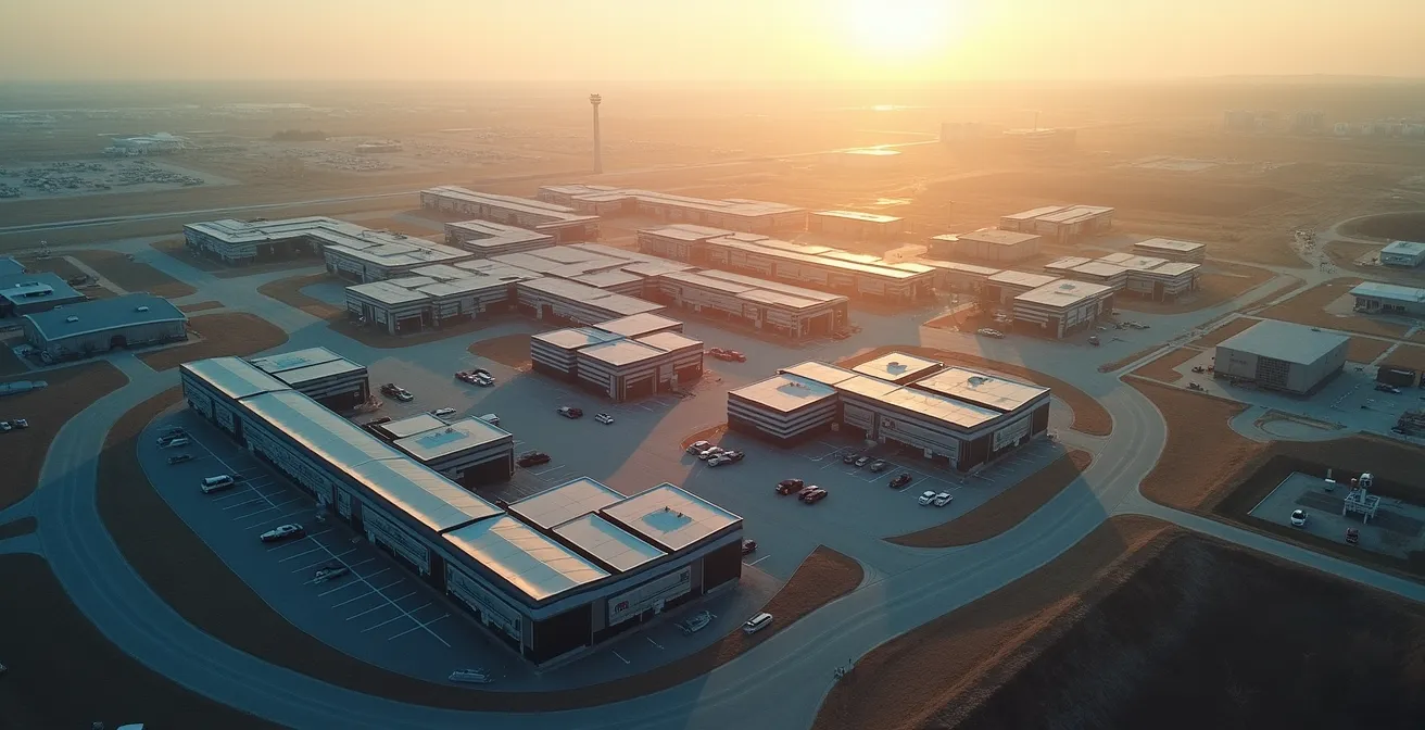 Vue aérienne des différents parkings et leurs distances aux terminaux